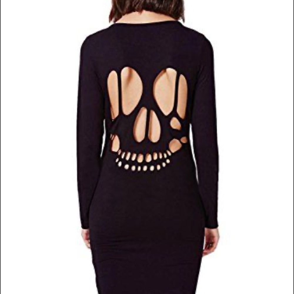 Black Skull 💀 cutout back long sleeve dress
